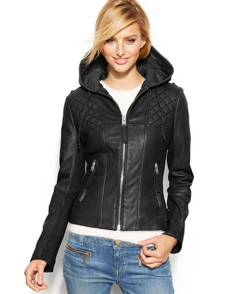 hooded leather jacket michael kors|Michael Kors rain jacket women.